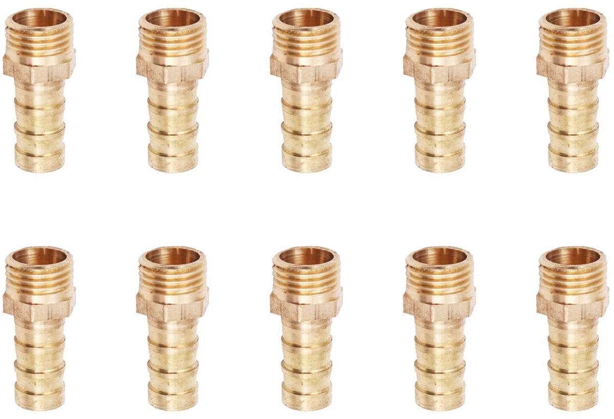 SnelShoppen - 10 Stuks Slangconnector Messing Tuinslang Adapter Tap Connector Tuin, Zwembad, Waterpomp - 1/4 10mm