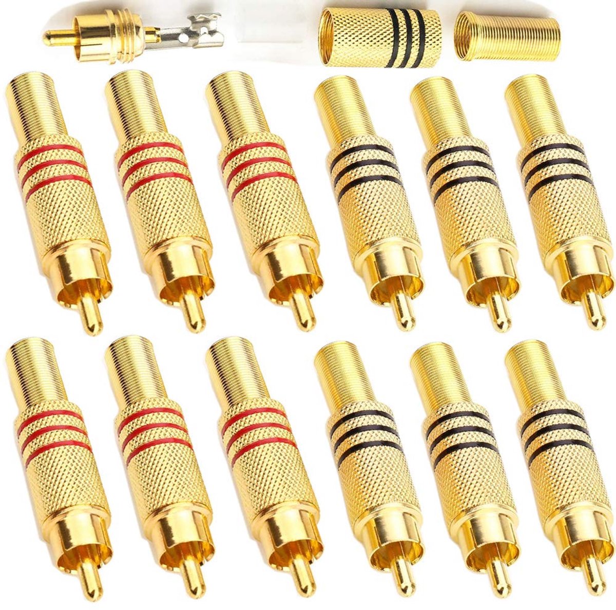 RCA Plug Pack van 12 - Metaal - Goudgeplated - Voor audio kabels - ShopVlot