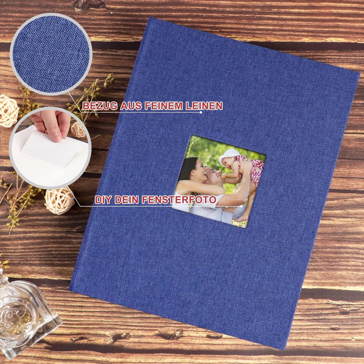 Benjia Insteekalbum, insteekalbum, A4, staand formaat, 100 pagina's, linnen omslag, fotoalbum om in te steken, voor - ShopVlot