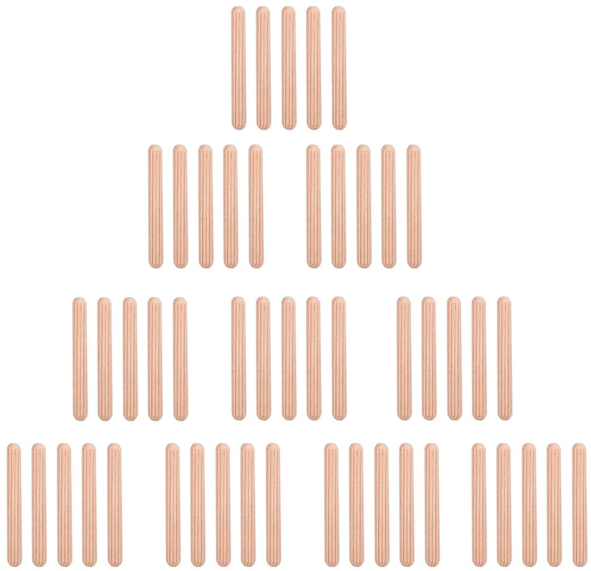 SnelShoppen - 50 Stuks Houten Dowelset M6×50mm Ronde Gezaagde Hardhout Groeven Houtlijm Voor Meubelbouw, Klussen en DIY Projecten