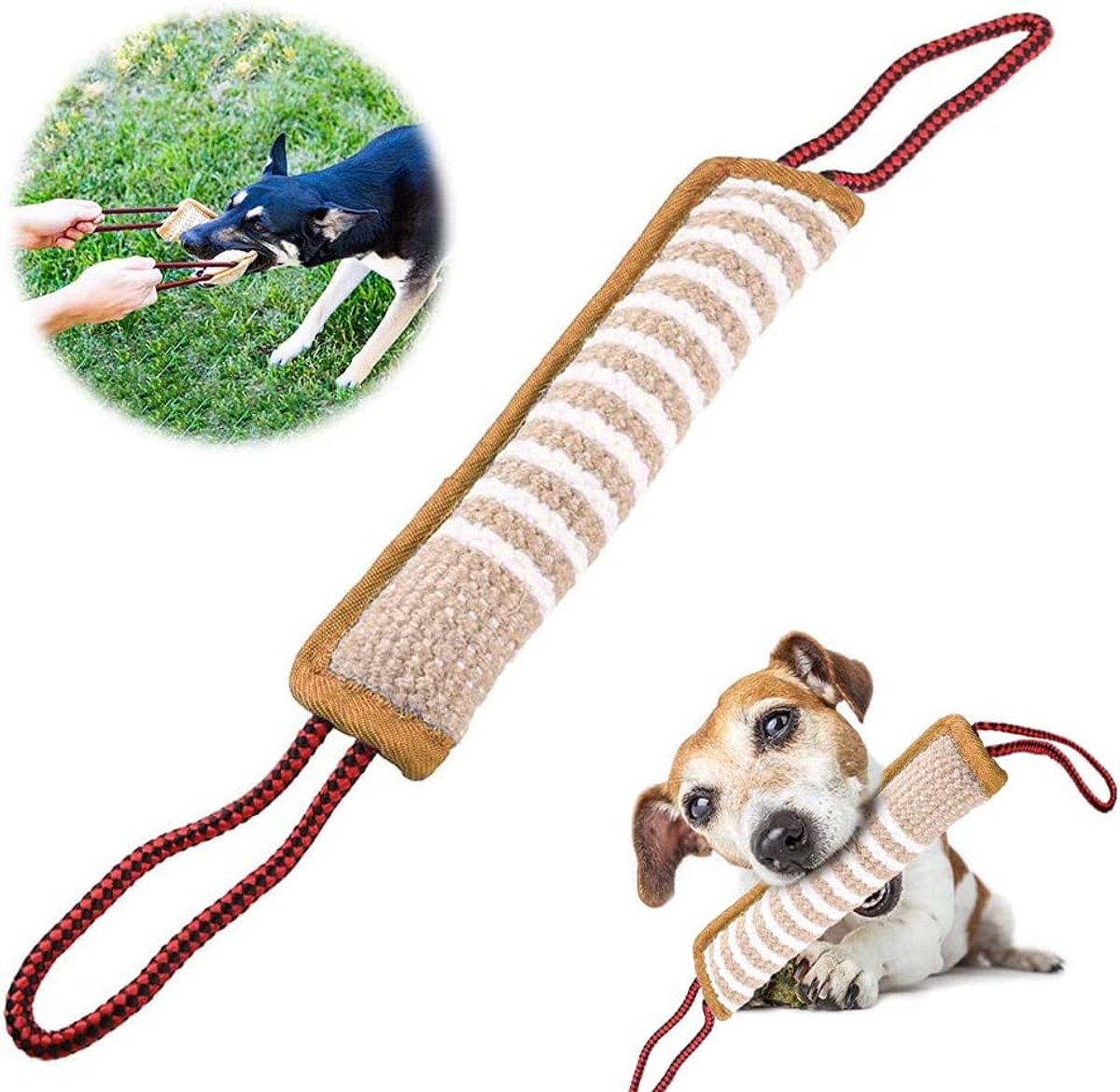 SnelShoppen – Boudin Hond Teething Speelgoed, Jute Bijtspeelgoed voor Honden, Trainingsspeelgoed met 2 Handvaten, 30 cm, Interactief Speelgoed voor Mi