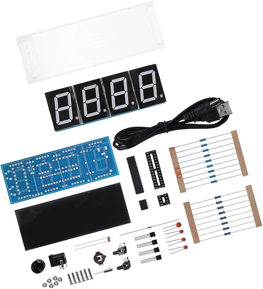 SnelShoppen - 4-delig DIY Digitale LED Klok Kit, Elektronische Klok Set met Alarmfunctie, Ideaal voor Elektronica Liefhebbers, Zelf Samenstellen, Comp