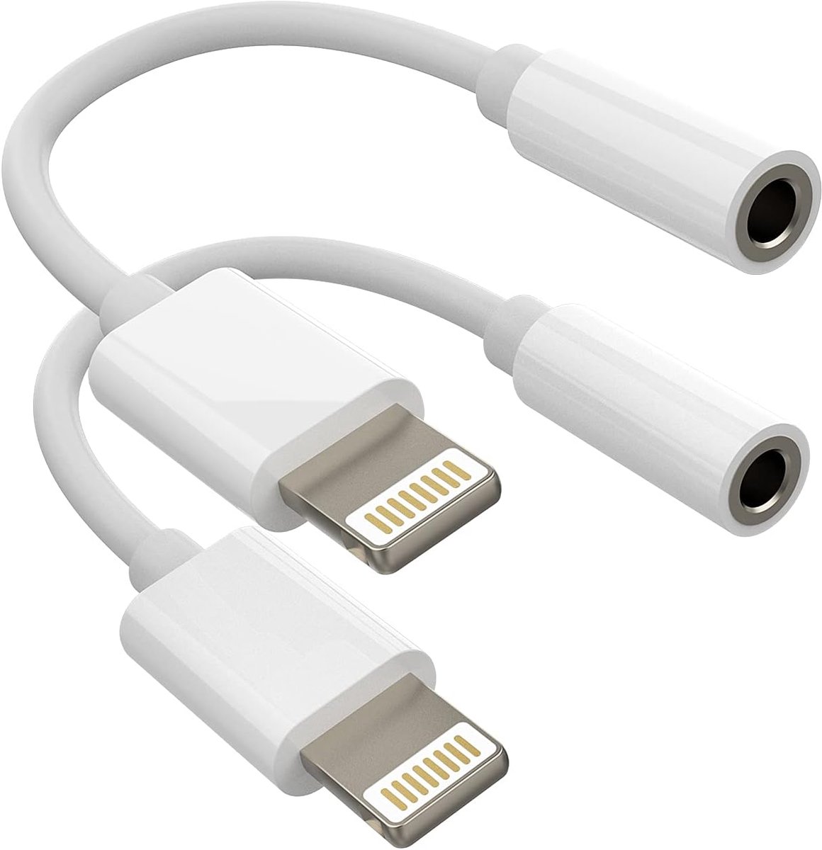 SnelShoppen - Aux-kabel iPhone 3.5mm naar Lightning jack hoofdtelefoonadapter (2 stuks) audioplug splitter jack accessoires MFI gecertificeerd, compat