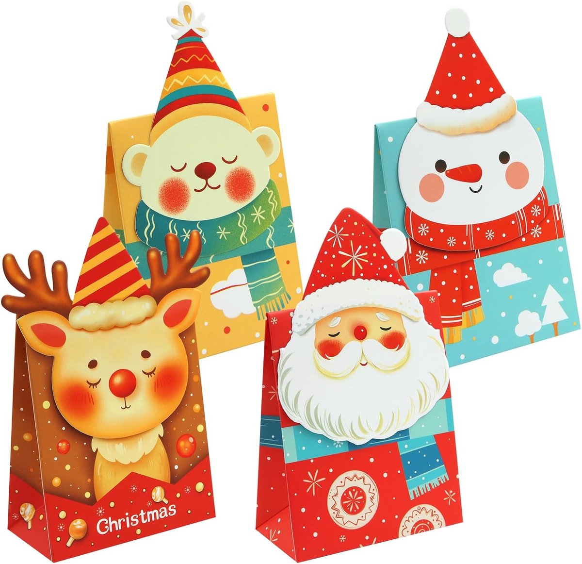 SnelShoppen - 8 stuks doe-het-zelf 3D-geschenkdozen - kerstman, sneeuwpop, rendier, schattige beer - feestartikelen, vakantiedecoraties, snoepdozen vo