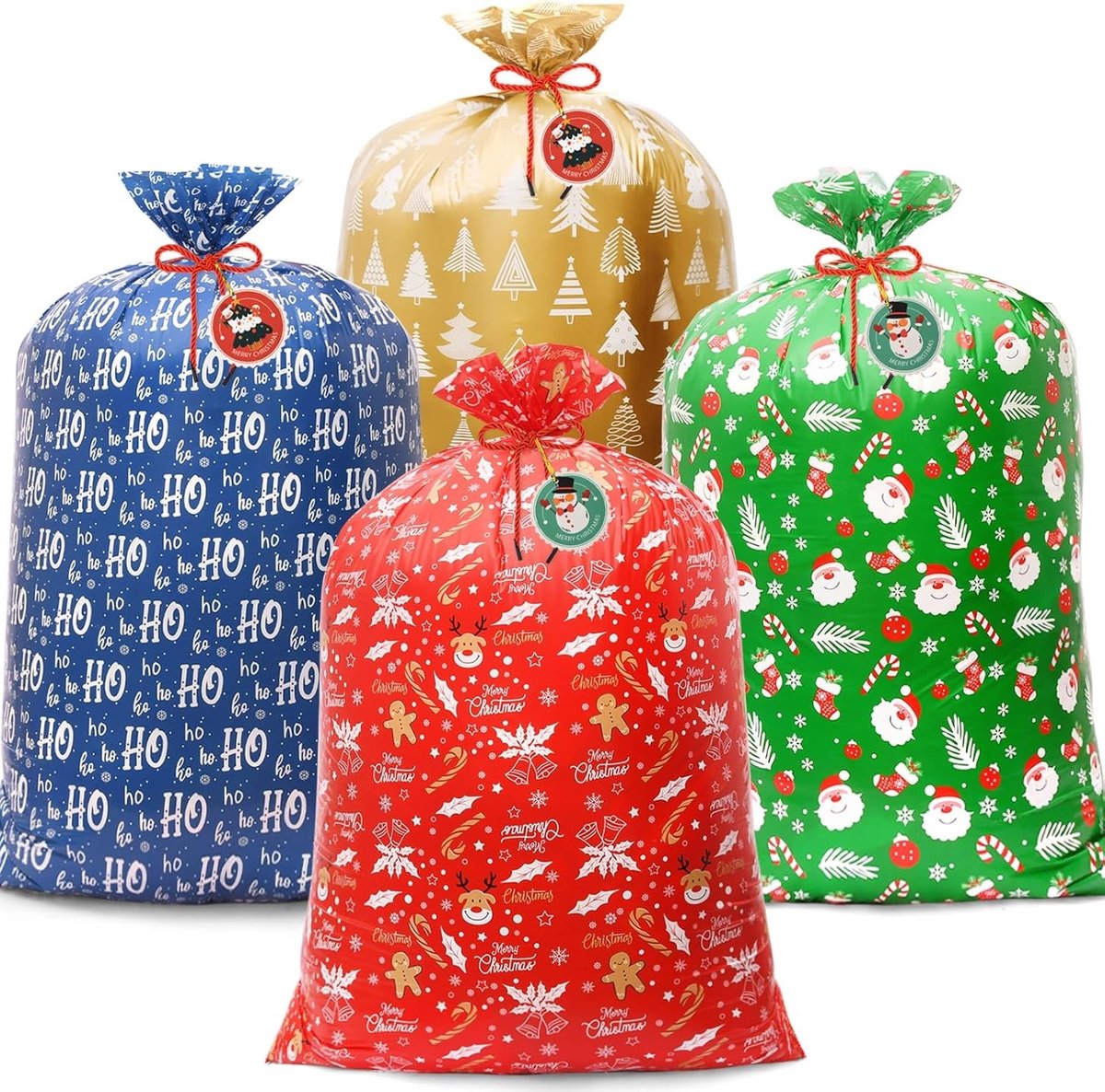 SnelShoppen - AhfuLife 16/32 Kerstcadeauzakjes met Trekkoord, Herbruikbare Geschenkverpakking, Waterdichte Vliesstof, Perfect voor Kerstmis en Feestda