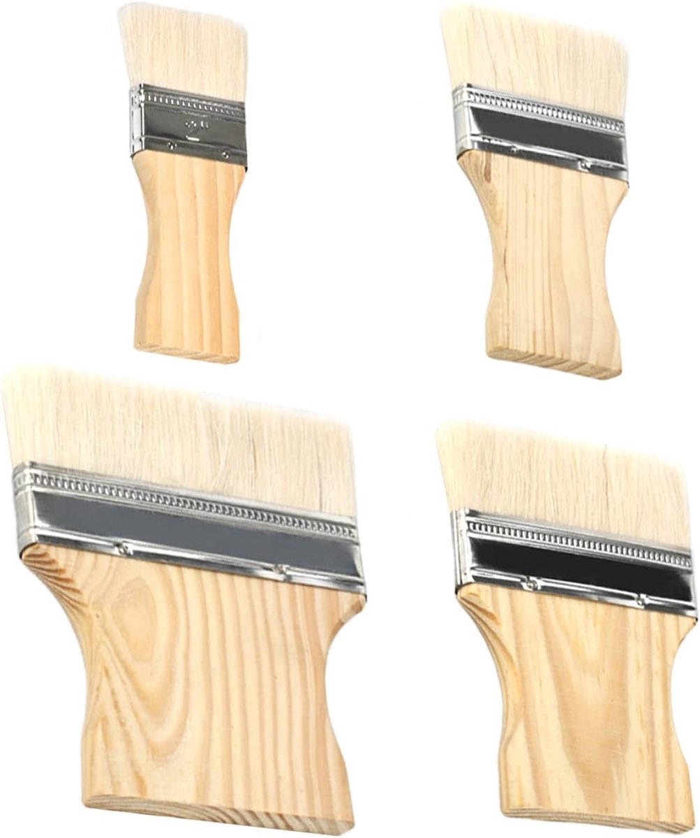 SnelShoppen - 4 Stuks Houten Handvat Borstels, Kleur Coating Gereedschap, Bouwdecoratie Tools, Doe-Het-Zelf - Accessoires voor Klussen, Creatieve Proj