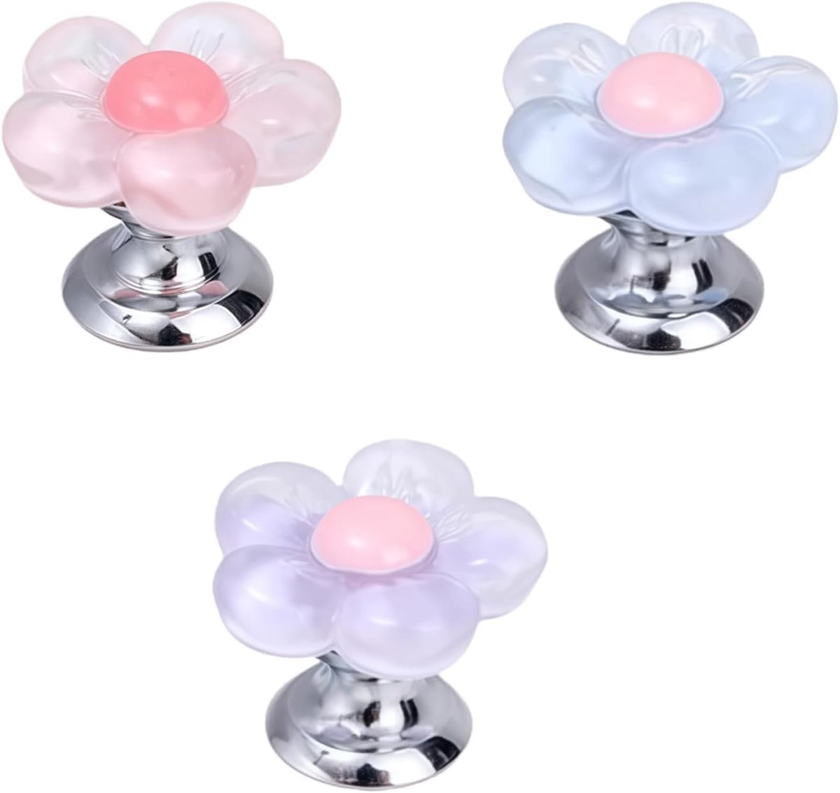 SnelShoppen - 3 x 2 cm Bloemvorm Toiletknoppen, Schattige Multikleurige Toiletreservoir Drukknoppen voor Lange Nagelbescherming