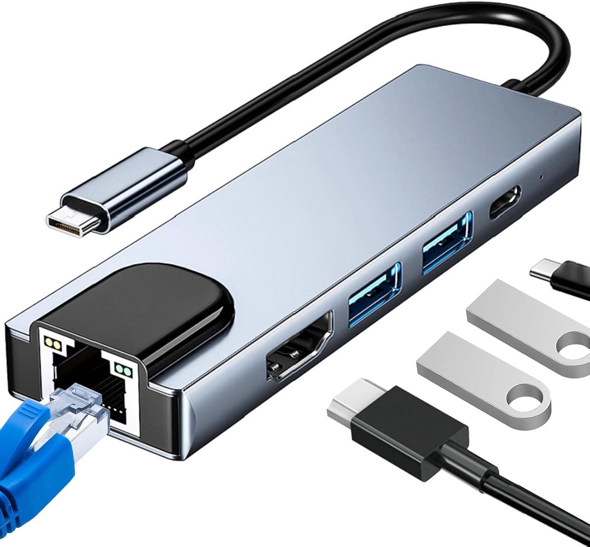 USB C Hub 5 in 1 - 4K HDMI - 100W Power Delivery - Betrouwbare netwerkaansluiting - ShopVlot
