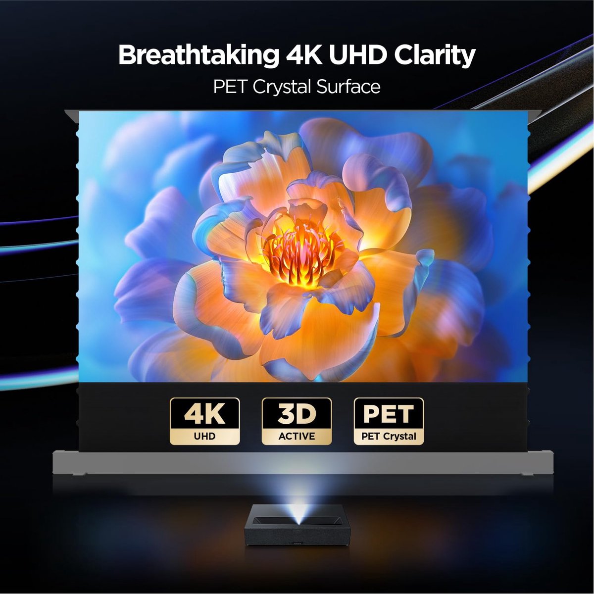 SnelShoppen - NothingProjector Beamerscherm 84 inch Vloerstaand Uittrekbaar Elektrisch ALR CLR 4K UHD Laser TV-scherm Mobiele Thuisbioscoop Draagbaar
