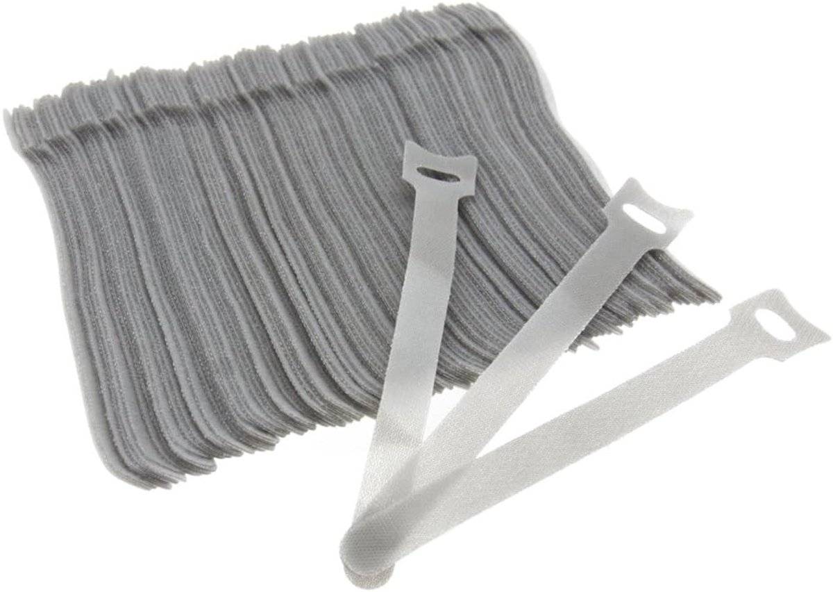 SnelShoppen - 100 x Grijze Herbruikbare Verstelbare Klittenband Kabelbinders - Organiseren van Snoeren, Draden en Cables - Nylon 12 x 160 mm - Voor Hu