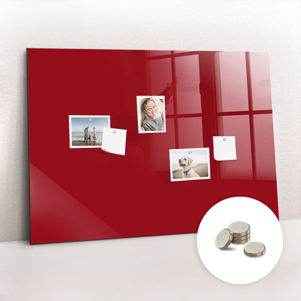 Tulup Glassboard - Rode kleur Magneetbord - 100 cm x 70 cm - Magnetisch Wandbord - Moderne Wanddecoratie - Foto Magneetbord Rood - Gratis 5 Sterke Magneten - Memo Magneetbord - Memobord Keuken