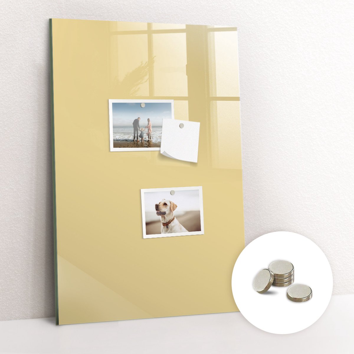 Tulup Glassboard - Crème kleur Magneetbord - 40 cm x 60 cm - Memobord Magnetisch - Decoratief Magnetisch Bord - Magnetic Board Romig - Inclusief Gratis Magneten - Magnetisch Memobord - Memobord Glas