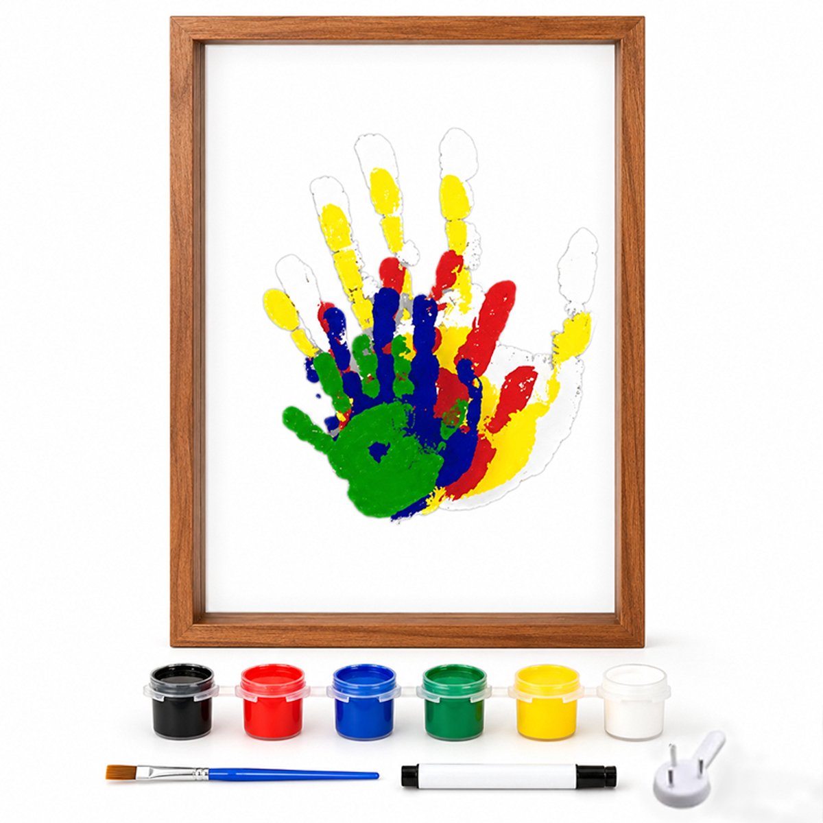 Bobypet - Handafdrukset - DIY familie handafdrukset met houten fotolijst - Herinneringscadeau voor ouders en baby - Voor Moederdag, Vaderdag en als kraamcadeau - 22,5 x 31,4 x 4 cm - Natuurlijke houtkleur
