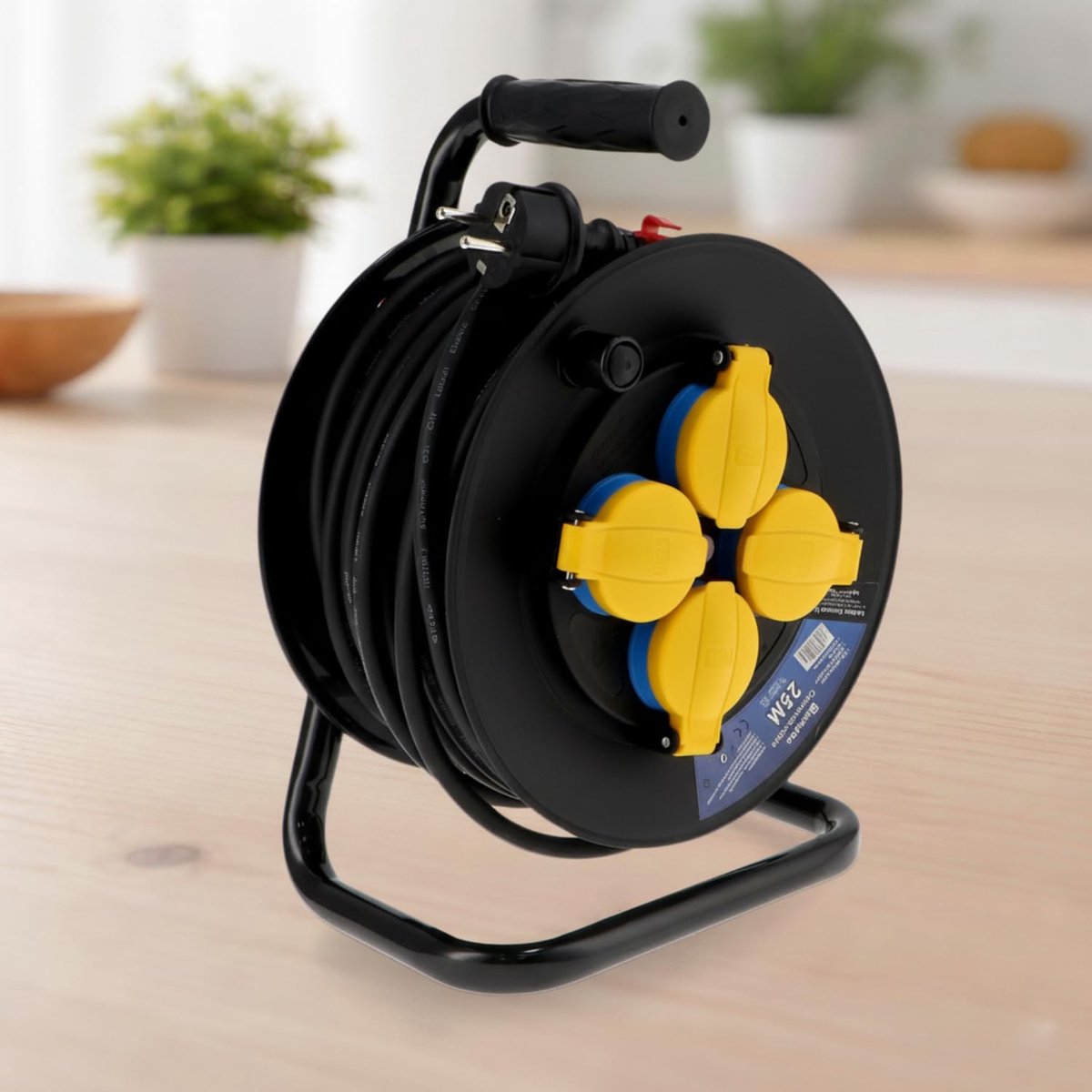 SnelShoppen - Kabelhaspel voor Buiten 25 m met IP44, 4 Stopcontacten, 3200 W, 16 A, H05RR-F 3G1,5 mm², Kinderbeveiliging - Ideaal voor Tuin, Bouwplaat