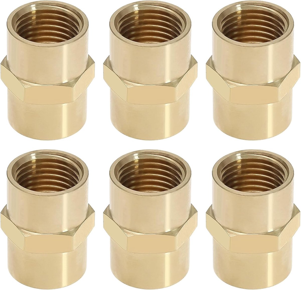 SnelShoppen - 6PCS Messing Buiskoppeling BSP 1/4 Inch Vrouwelijk Draad Rechte Hex Snelle Koppeling Adapter Verbinder Voor Lucht/Water/Olie/Brandstof P