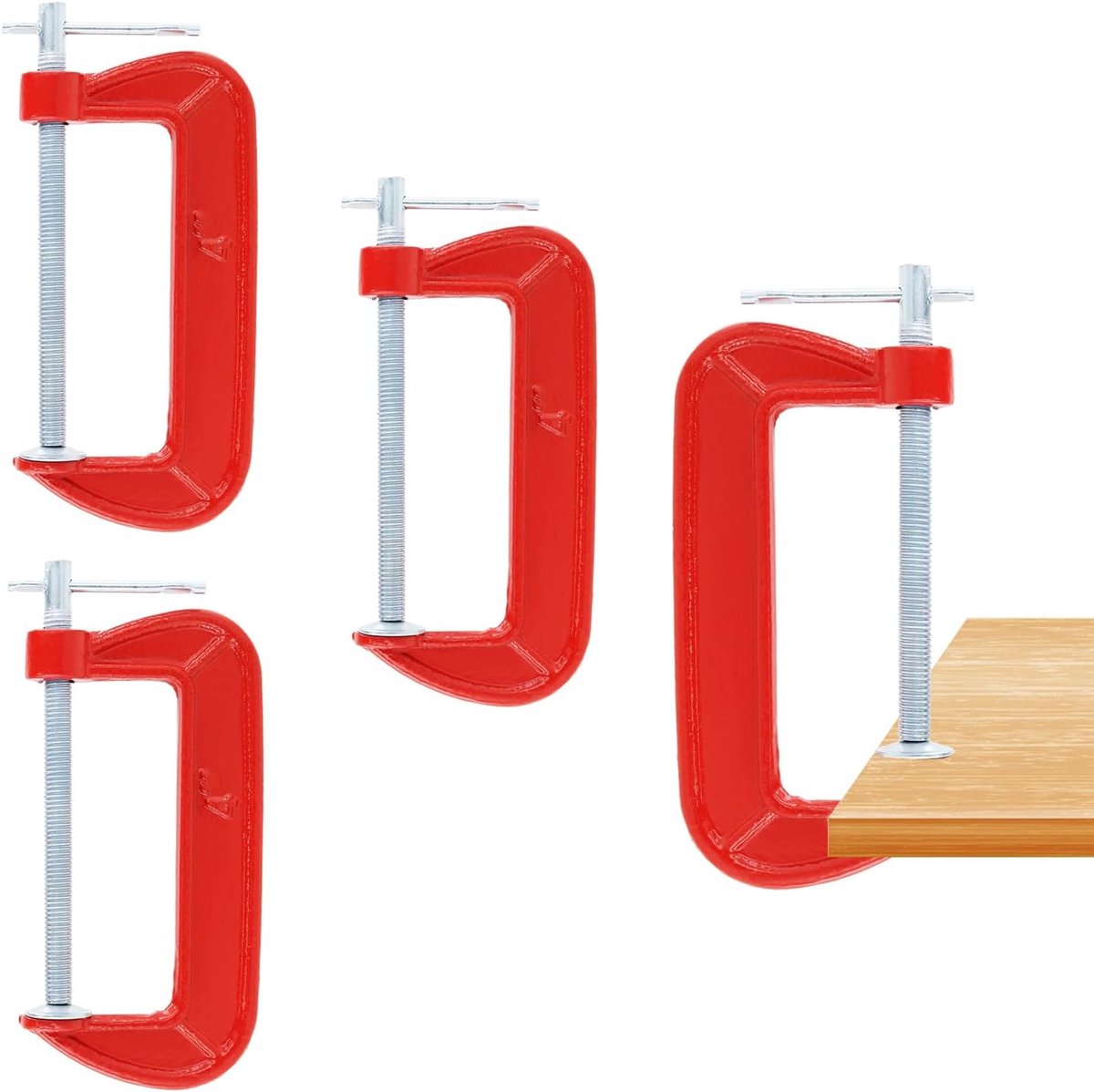 SnelShoppen - 4 Stuks 4 Inch Rode C-Klemmen, 100mm Metaal G-Klemmen voor Assemblage, Vastzetten, Sterk en Duurzaam Gietijzer