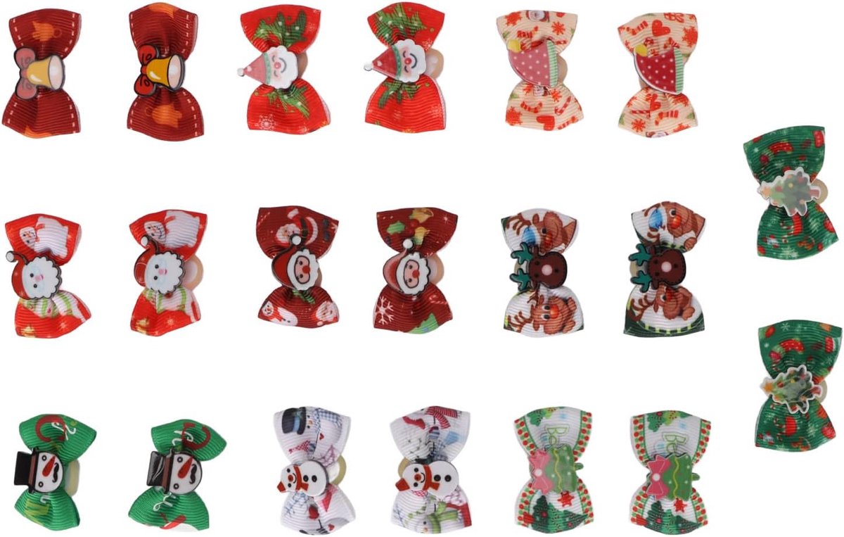 SnelShoppen - 20 Stuks Kerst Honden Haar Strikken met Sterke Rubber Bands - Schattige Kleine Honden Haar Strikken - Handgemaakte Haar Strik voor Puppy