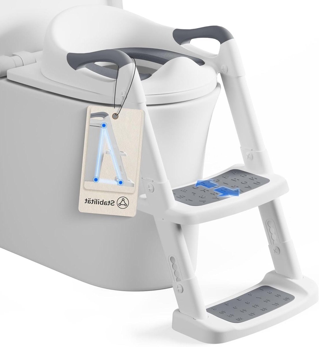 Kinder Toiletbril - Potje met trap - Zindelijkheidstraining - Veilig en stabiel ontwerp - 38-47 cm verstelbaar - Grijs
