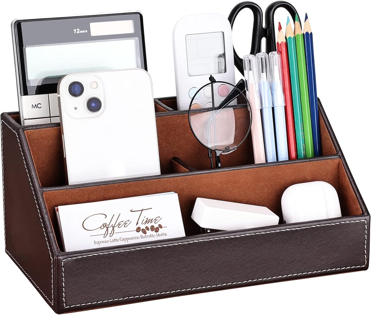 SnelShoppen - Richblue PU Leren Bureau Organizer Set, Pennenhouder Desk Tidy, Kantoor Pen Jar, Bruin, 24x13.5x11 cm, Stijlvol en Duurzaam, Perfect voo