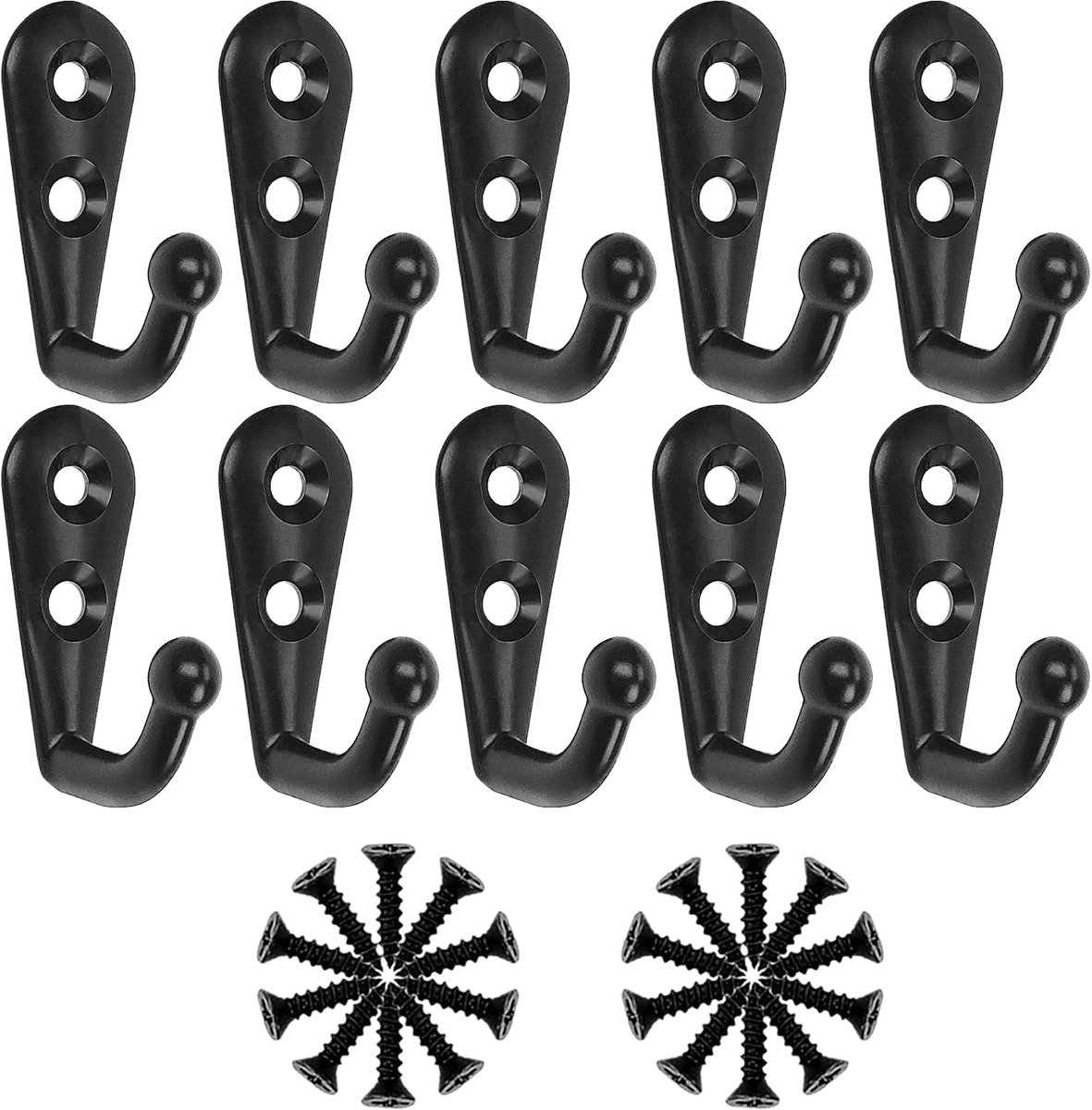 SnelShoppen - 10 Stuks Zwarte Wandhaken - Schroefhaken - Kledinghaken - Wandhaken van Zinklegering - Voor Slaapkamer, Badkamer, Kledingkast, Woonkamer