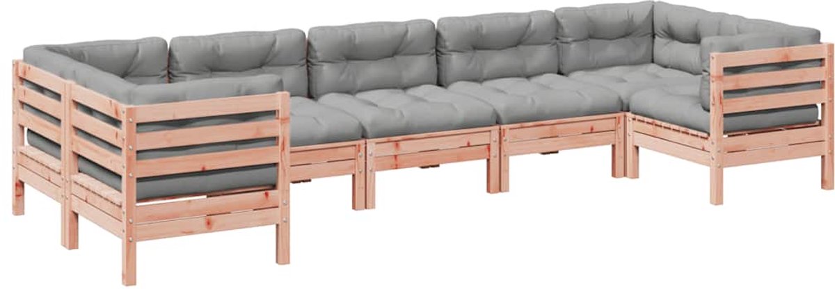 vidaXL 7-delige - Loungeset - met - kussens - massief - douglas - vurenhout grijs