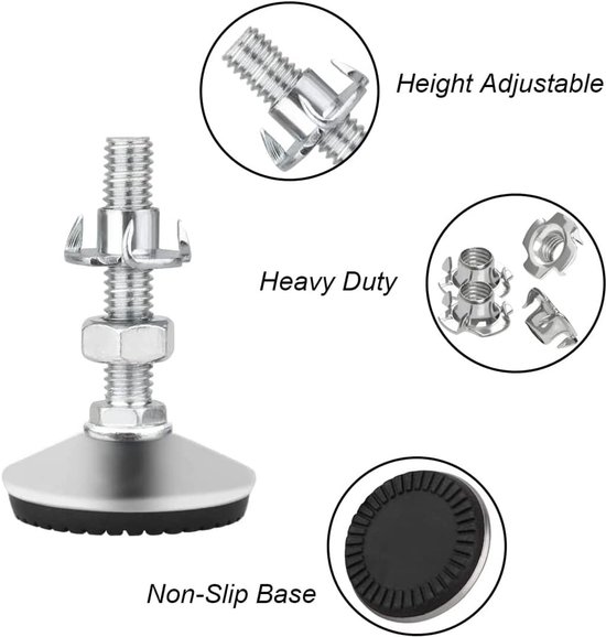 Verstelbare meubelpoot met metalen constructie, 4 stuks M8x30mm, zware kwaliteit, antisliprubber en T-nuts voor stabiliteit — afbeelding 2
