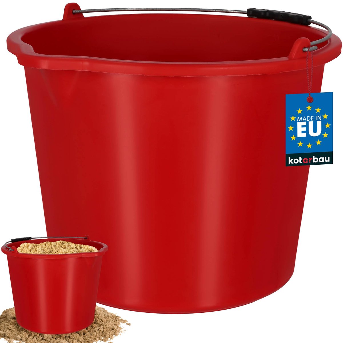 KOTARBAU® Bouwemme 20 L - Mortelemmer van Kunststof - Cementemmer - Emmer met Uitgiettuit en Handgreep - Emmer voor Bouwplaats - Rood