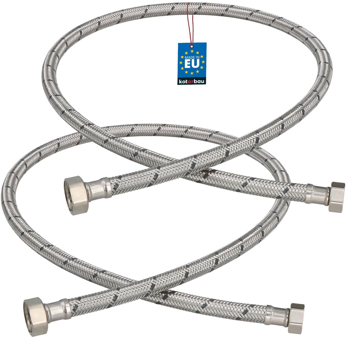 KOTARBAU® 2 Stuks - Flexibele Aansluitslang 1/2“ x 3/8“ - Flexibele Kraanslang 100 cm - Sanitaire Aansluitslang - Flexibele Verbindingsslang - Aansluitslang Armatuur - met Roestvrijstalen Vlechtwerk