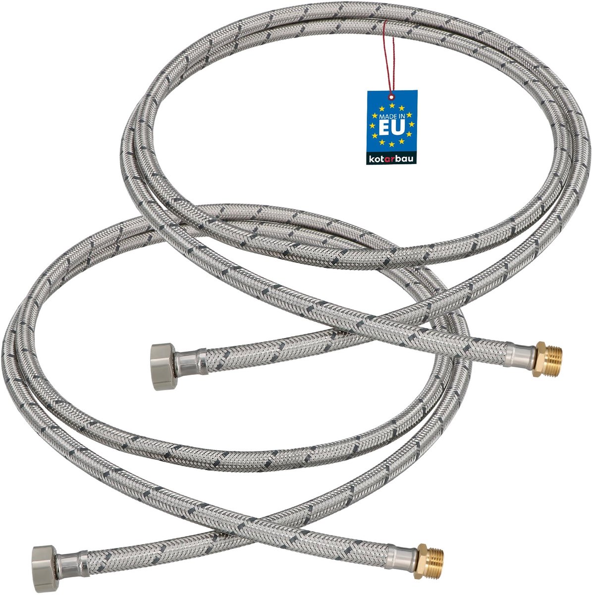 KOTARBAU® 2 Stuks - Flexibele Aansluitslang 1/2"x3/8" - Sanitaire Aansluitslang 200 cm - Flexibele Kraanslang - Buitendraad x Binnendraad - Aansluitslang Armatuur - Gevlochten Roestvrijstalen Aansluitslang