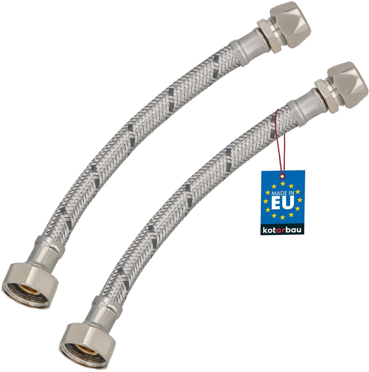 KOTARBAU® 2 Stuks - Flexibele Aansluitslang 1/2“x3/8“ - Aansluitslang Armatuur 20 cm - Flexibele Kraanslang - Wartelmoer x Knelkoppeling - Sanitaire Aansluitslang - Gevlochten Roestvrijstalen Aansluitslang