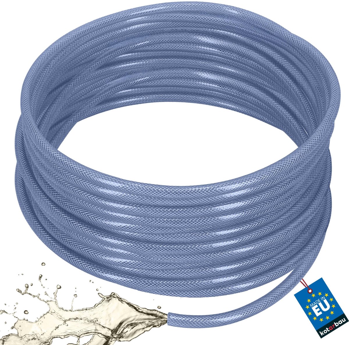 KOTARBAU® Persluchtslang ø 12,5 mm / 2,5 mm - Compressorslang - Luchtslang 50 m - PVC-slang met Weefselinleg - Waterslang - Transparant - Blauw