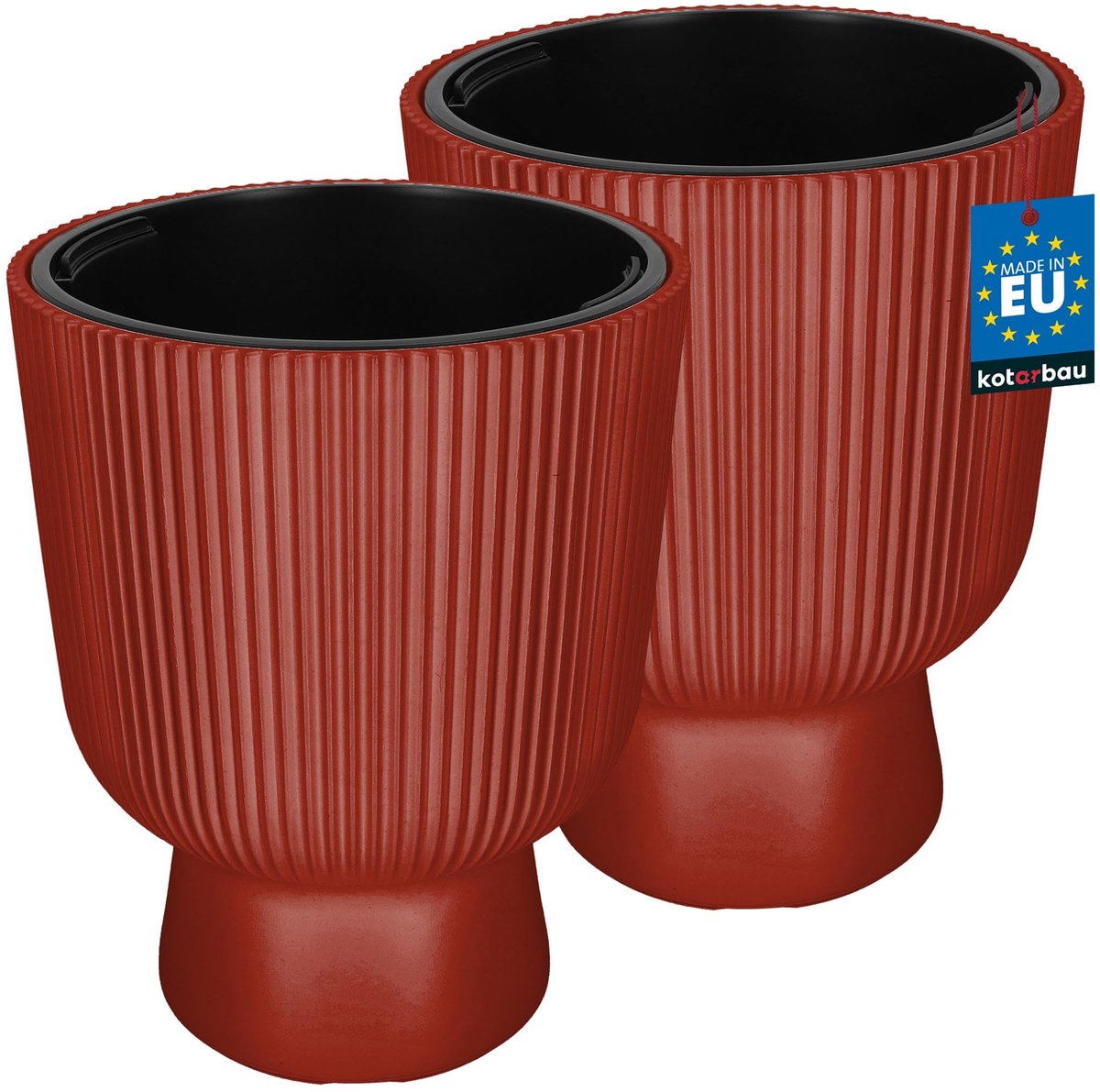 KOTARBAU® 2 Stuks - Bloempot - Plantenpot Ø 39 cm - met Binnenpot - Geribbelde Plantenbak - Plantenpot met Voet - Plantenbak - Kunststof - H: 49 cm - Baksteen