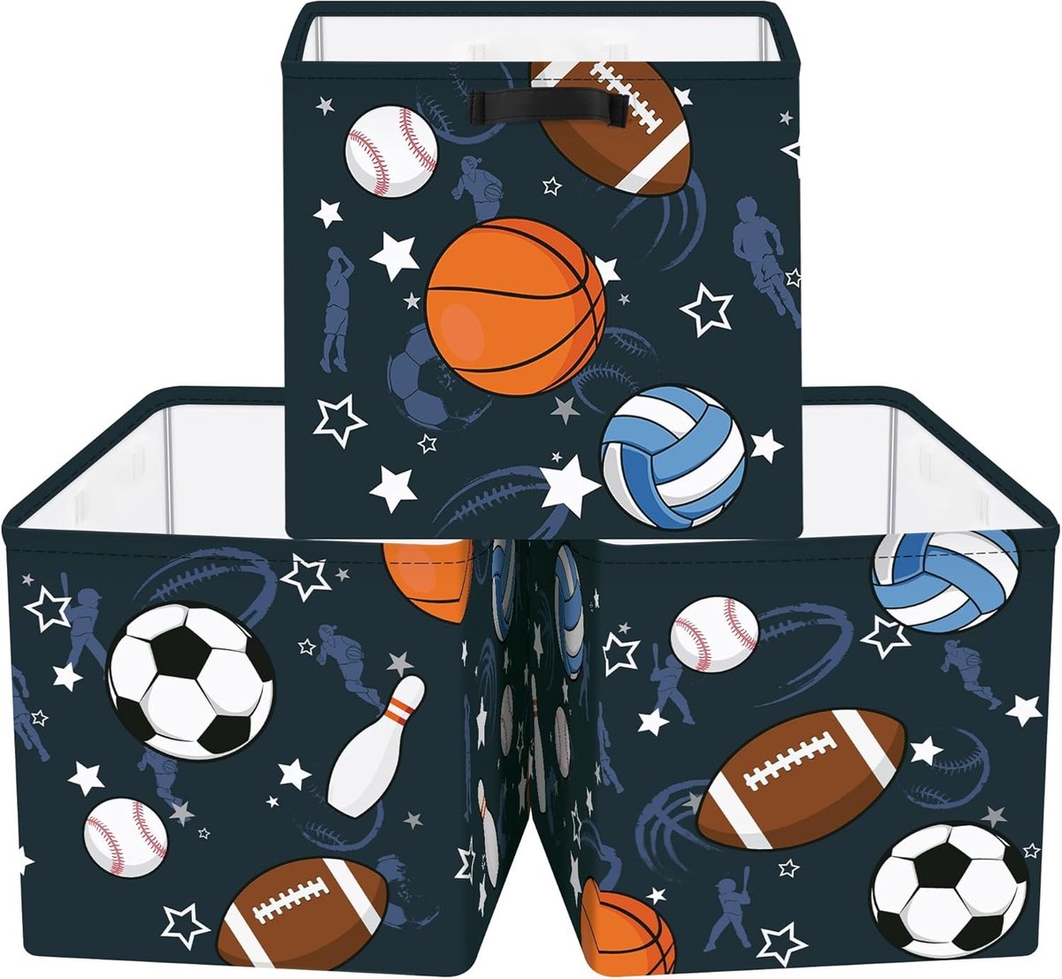 Set van 3 Opbergdozen voor Sportballen - Vouwbare Opbergmanden voor Kleding, Speelgoed en Boeken, 30x30x30cm, Ideaal voor de Slaapkamer