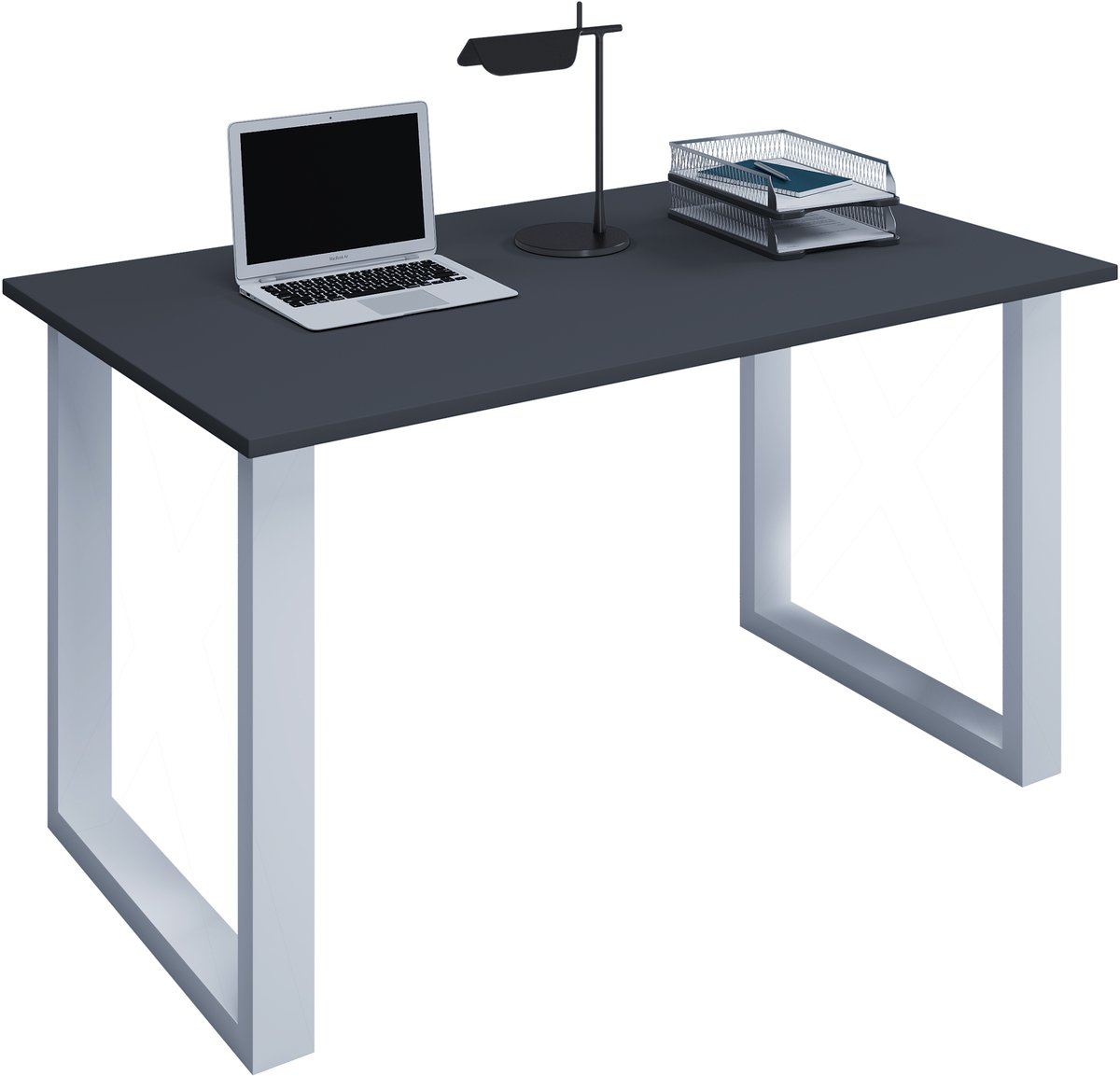 VCM Schreibtisch, 160 x 80 cm, Computertisch mit Metallgestell, Bürotisch für Homeoffice und Arbeitszimmer - Lona U