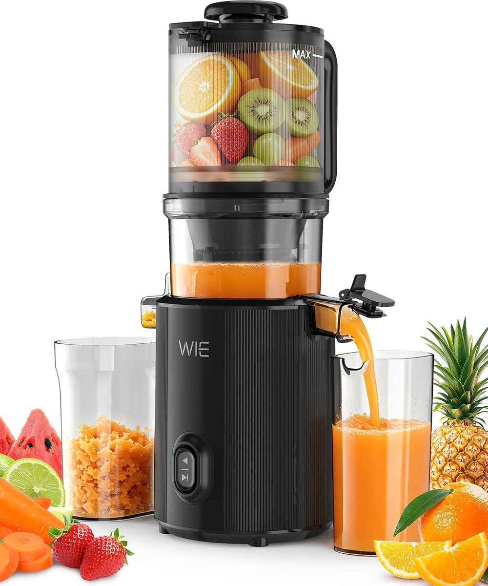 SnelShoppen - Slow Juicer Machine 300W met 135mm Brede Vulopening, Hoge Sapopbrengst 99%, 2.2L Capaciteit, BPA Vrij, Makkelijk Schoon te Maken, Perfec