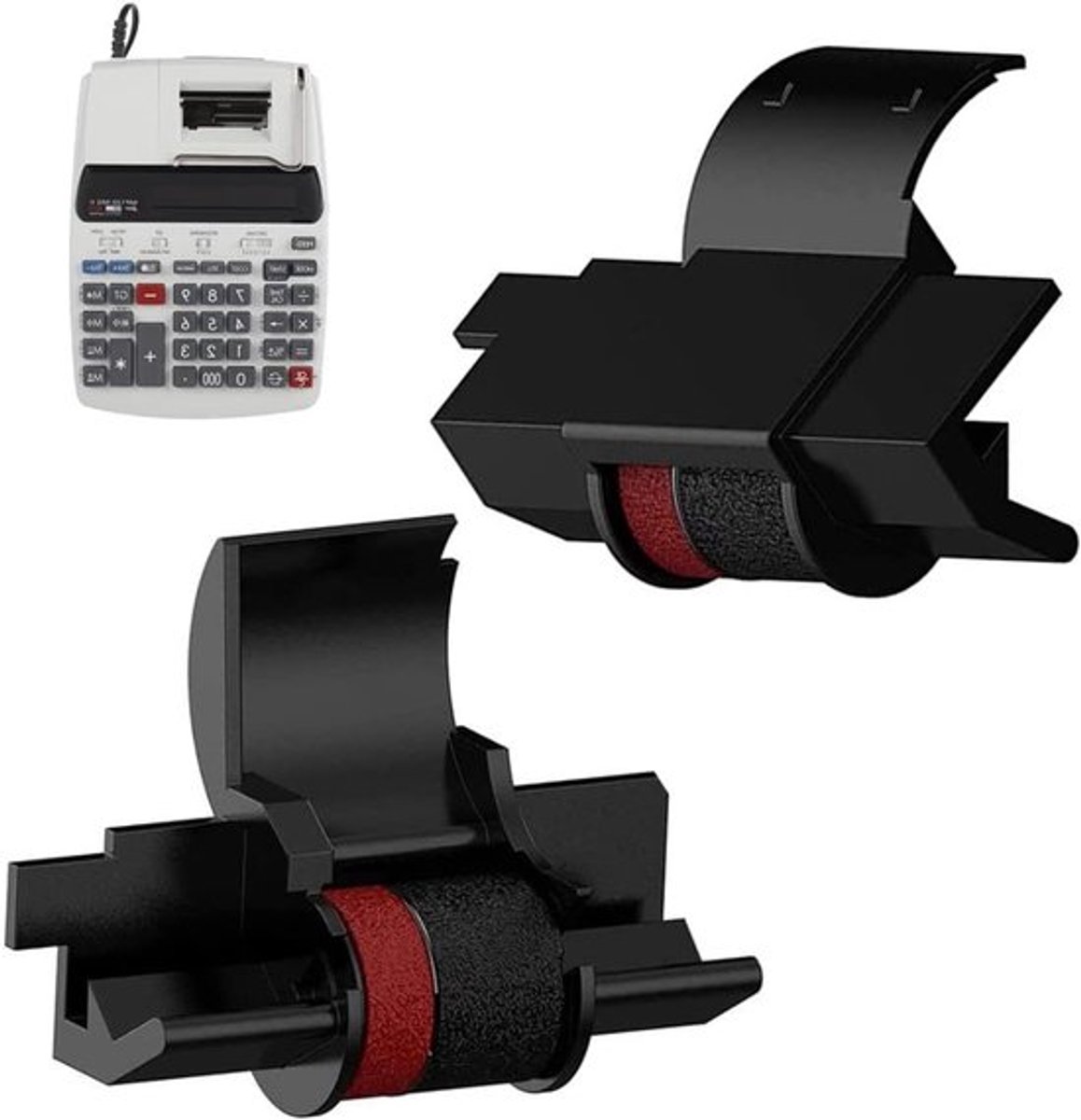 Set van 2 Inktrollen voor Kassaprinter, Zwart en Rood, Compatibel met Diverse Modellen zoals Sharp en Casio