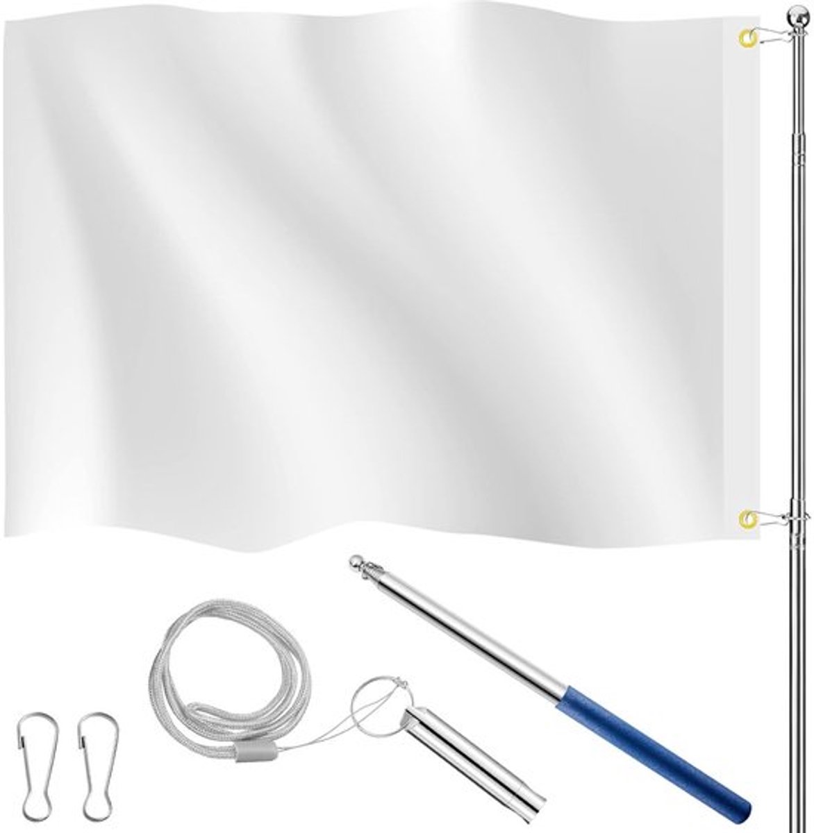 Telescopische Vlaggenmast met Veiligheidsfluit, 2 Haken en 90 x 150 cm Polyester Vlag met Oogjes voor Spuiten
