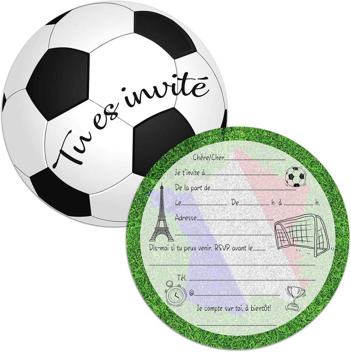 SnelShoppen - 12 Stuks Voetbal Uitnodigingen Jongens Thema Feest, Effen Kaarten, Perfect voor Kinderfeestjes, Verjaardagen, Sportevenementen, Groen en