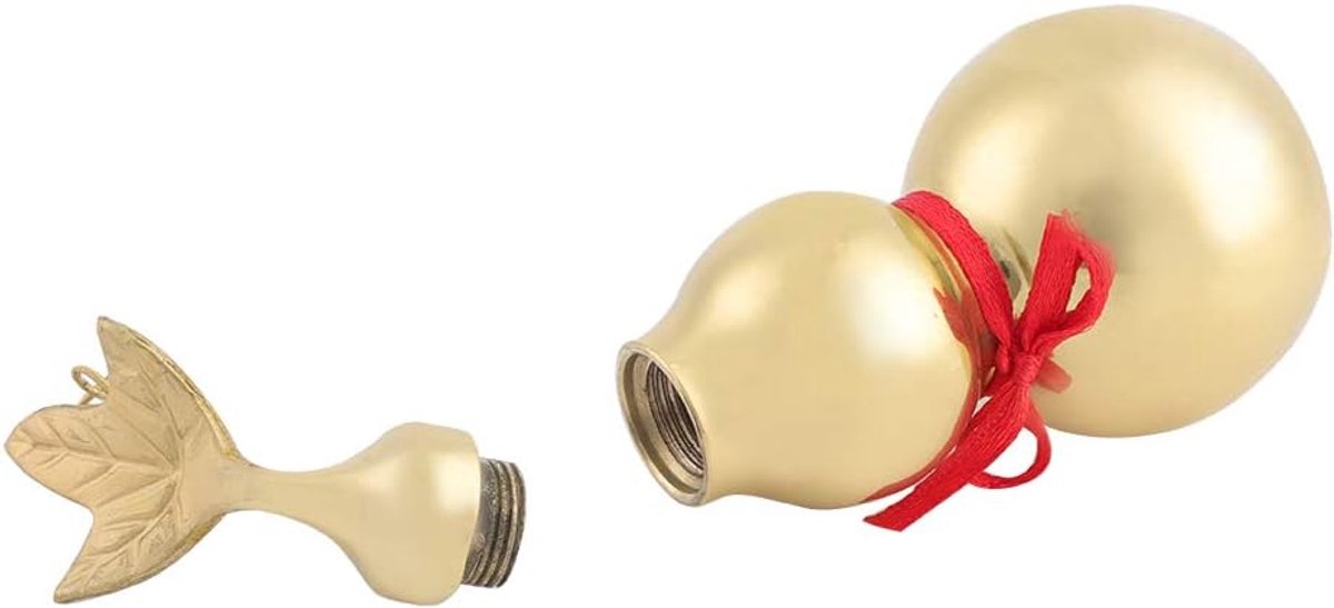 SnelShoppen - Feng Shui Gourd Decoratie - Koper Gourd met Blad - Traditionele Chinese Feng Shui Brass Gourd met Open Deksel - Geluk Brengen in Huis -