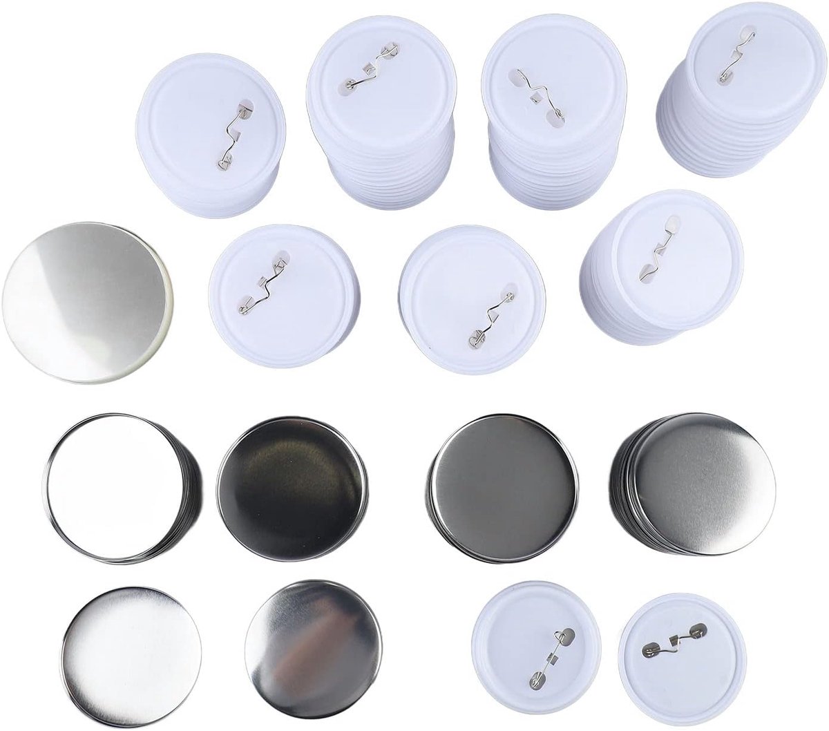 SnelShoppen - 100 Sets Lege Button Onderdelen, 58mm Badge Maker Materialen, Ronde Badge Knopjes met Metaal Deksel, Plastic Achterkant en Transparante