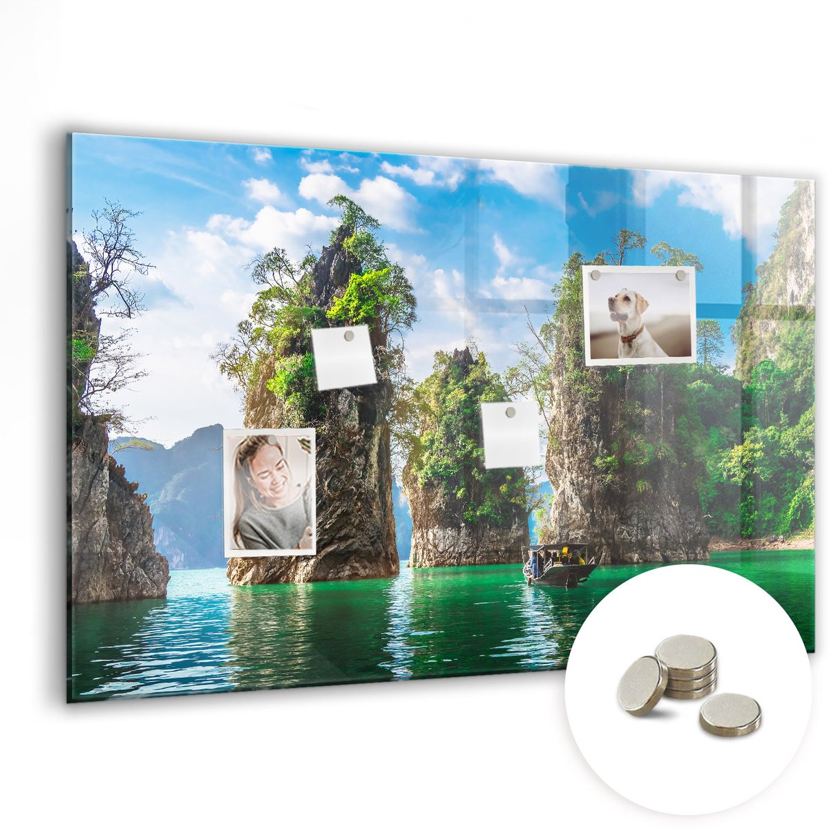 Coloray Glazen Magneetbord - Magnetisch Bord Wereldkaart op hout - 90x60 cm - Veelkleurig Magneetbord - Magnetic Board - Magneetbord Design