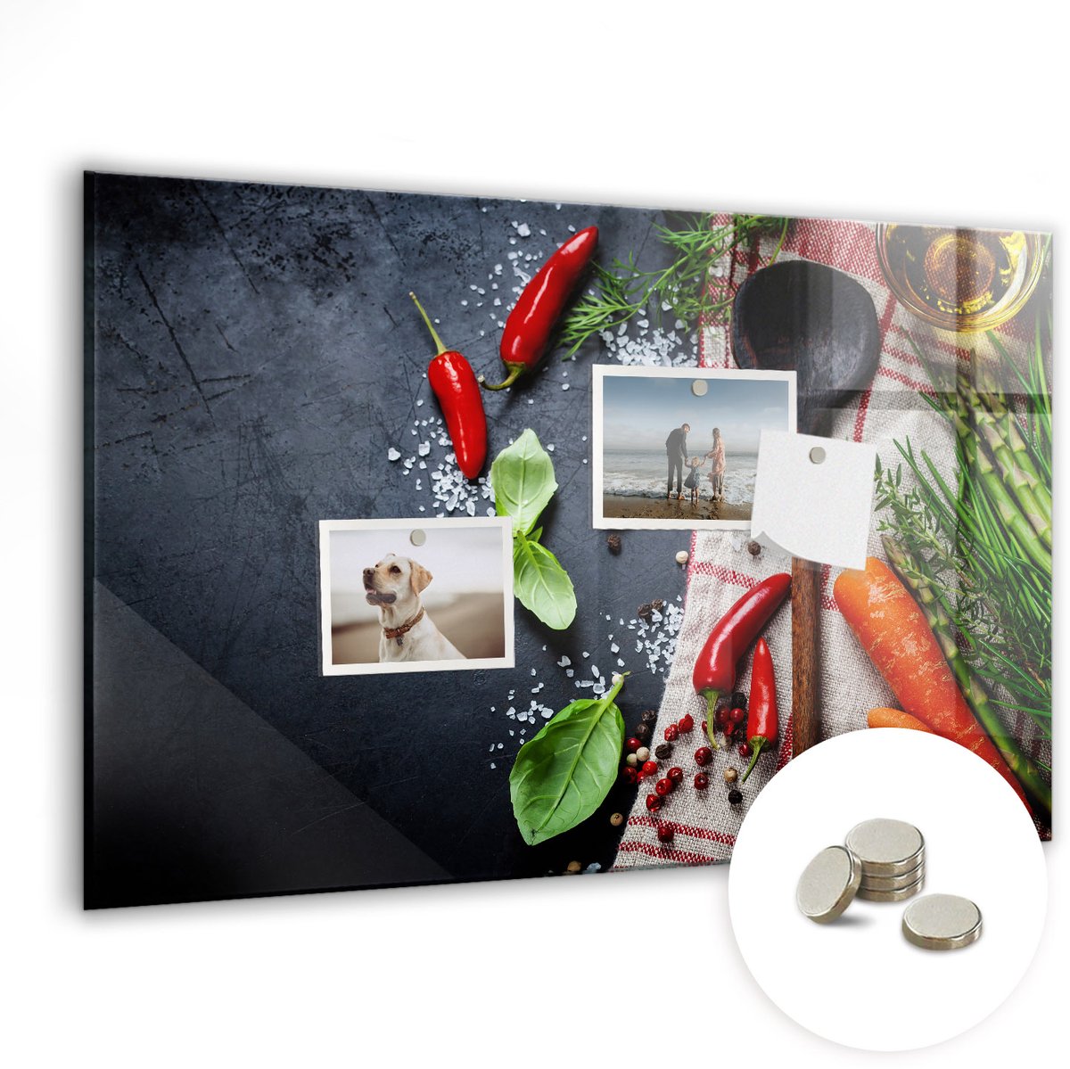 Coloray Glazen Magneetbord - Magnetisch Bord Groenten - 60x40 cm - Veelkleurig Magneetbord - Magnetic Board - Keuken Decoratie