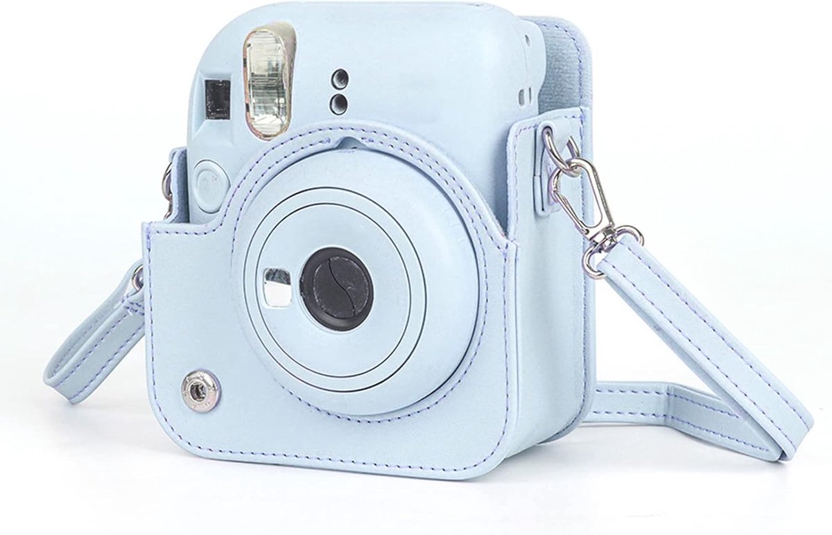 SnelShoppen - Instant Camera Case Mini 12, PU Leren Tas voor Instant Camera met Afneembare Schouderriem, Waterdicht, Hydrangea Blauw