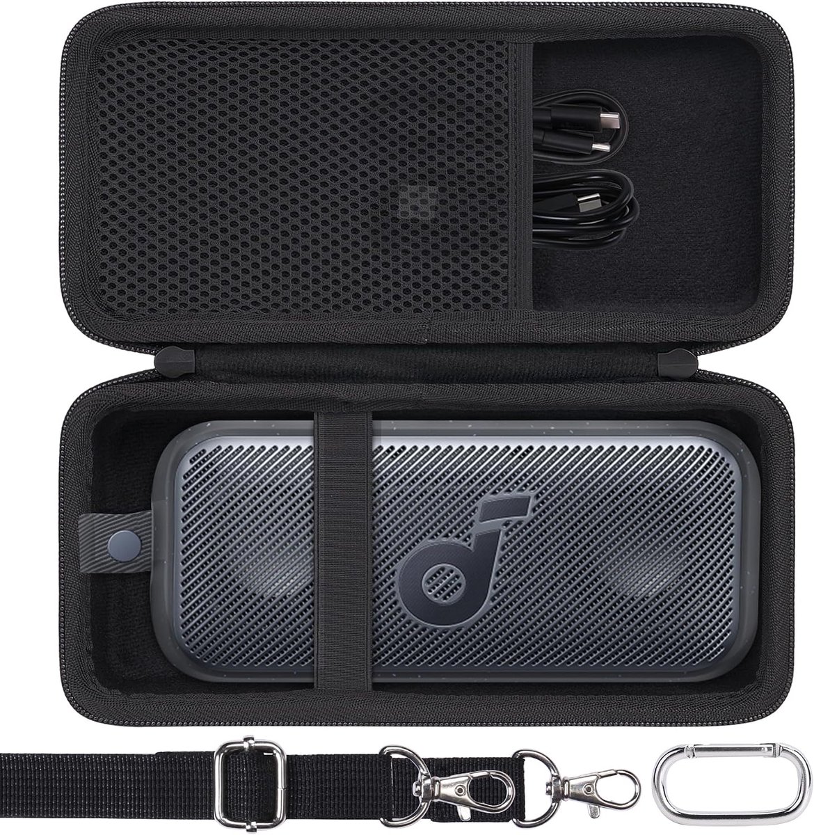 SnelShoppen - Hard Reis Etui voor Bluetooth Speaker, Geschikt voor Soundcore Motion 300, Met Handgreep, Karabijnhaak en Schouderband, Ideaal voor Reiz