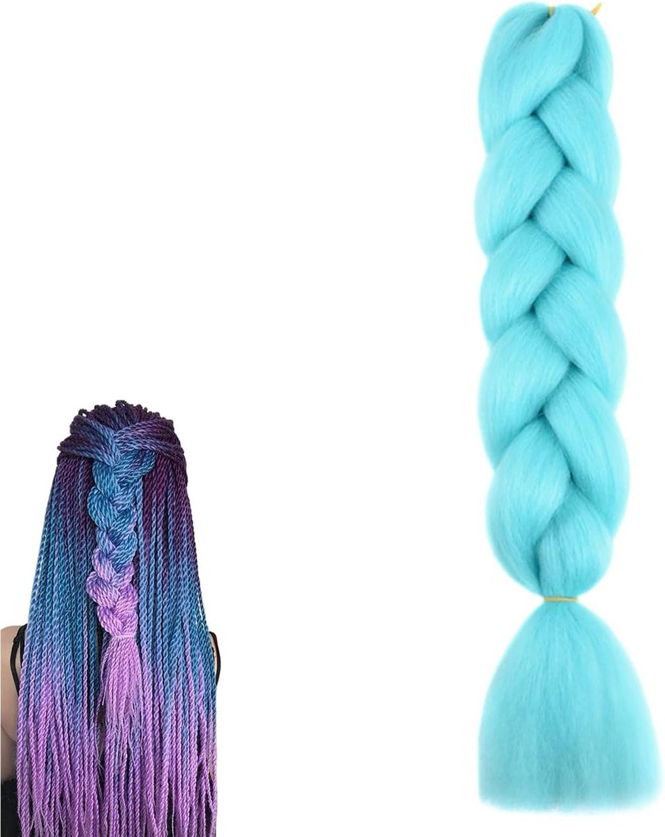 SnelShoppen - Jumbo Vlechten Haar Vlecht Extensions Synthetic Haar Voor Vrouwen, 60 cm, Blauw, Voor Feestelijke Gelegenheden, Duurzaam en Natuurlijk U