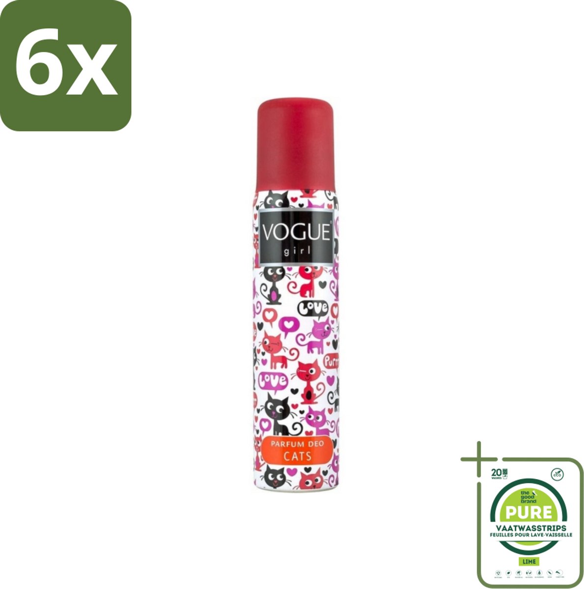 Vogue - Deodorant - Girl - Parfum Cats – 100 ml - Voordeelverpakking - 6 stuks - Parfum deodorant - Witte chocolade
