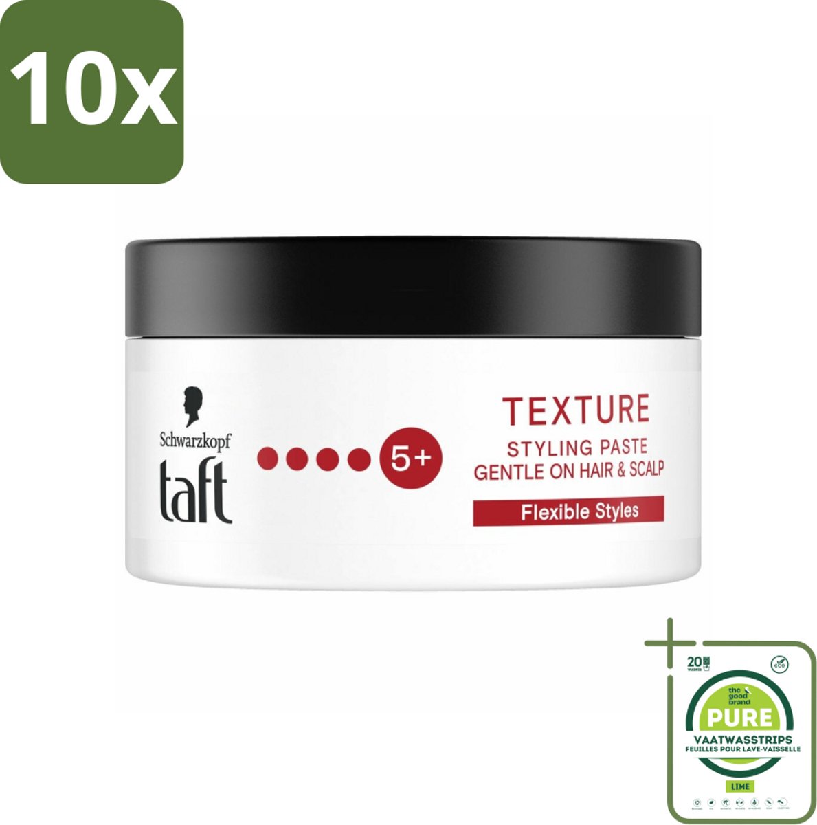 10 x Taft - Texture Styling Paste - Hold 5+ - Gedefinieerde textuur - 100 ml - Grootverpakking - Haarpasta - Stylingpasta - Textuurpasta - Taft - Haarstyling