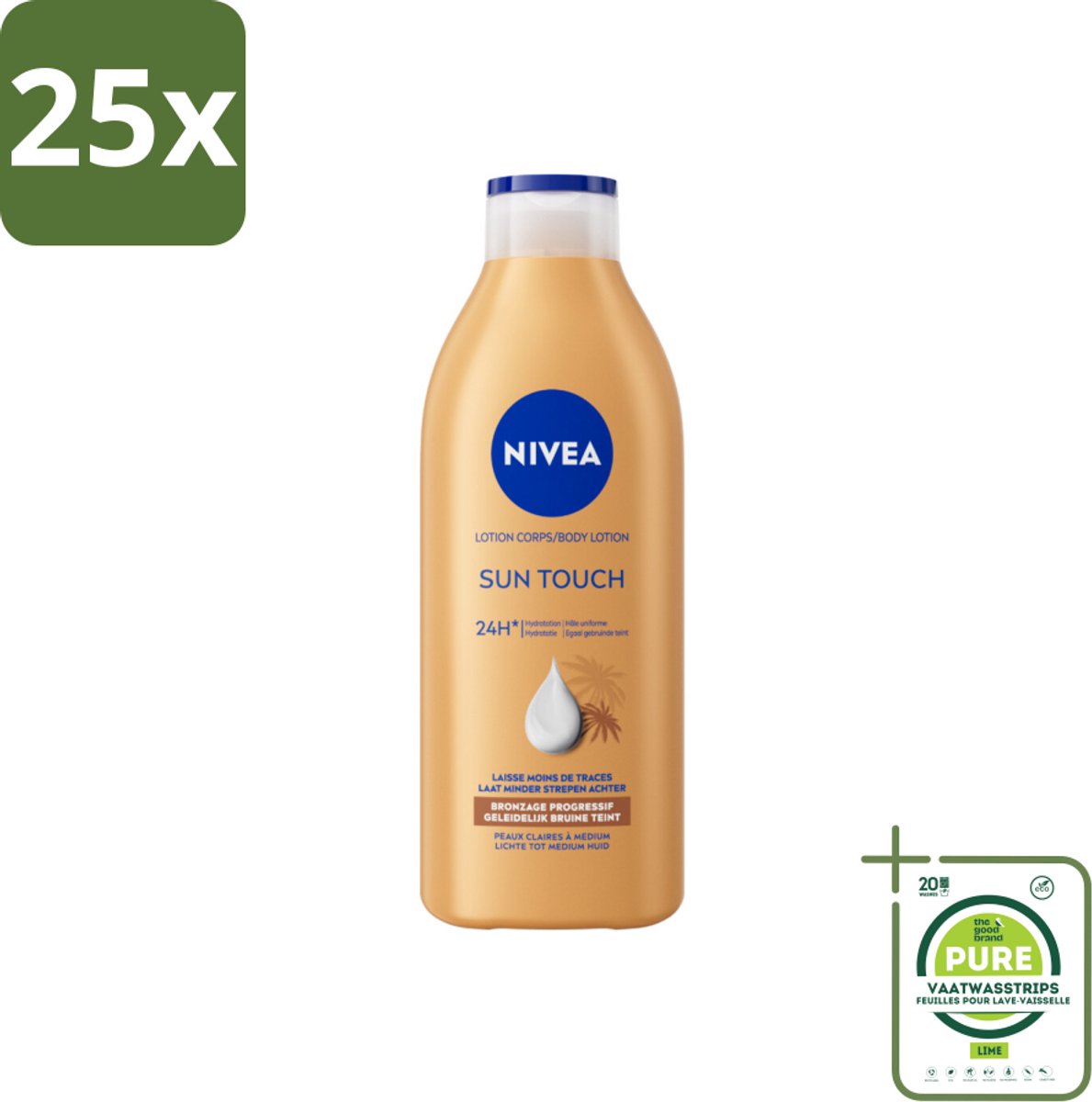 25 x NIVEA – Bodylotion – Sun Touch Bruinen Zonder Zon – 400 ml - Grootverpakking - Bruin Zonder Zon - Natuurlijke Teint - Hydraterende Bodylotion - Streeploos Resultaat - Huidverzorging