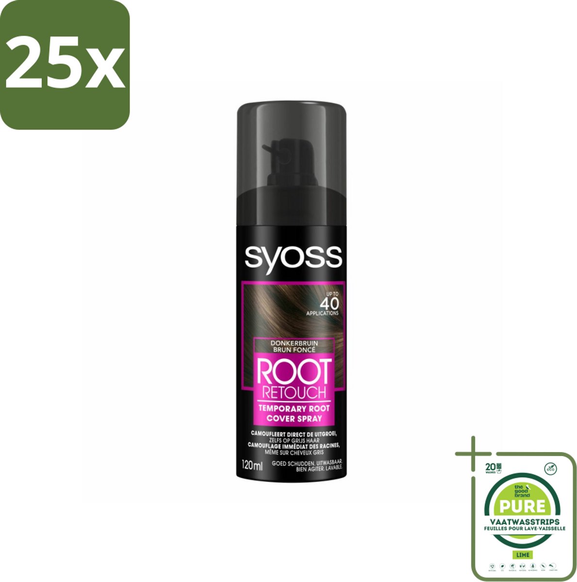 25 x SYOSS - Uitgroeispray Donker Bruin - Snelle Tussenoplossing voor Uitgroei - Grootverpakking - Haaruitgroei - Grijs Haar - Haarkleur - Tijdelijke Oplossing - Haarspray