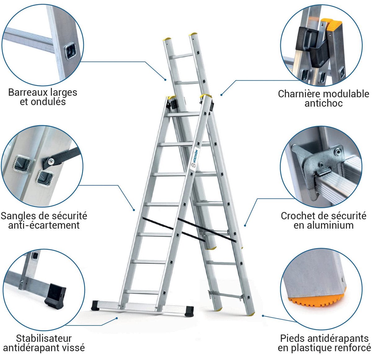 SnelShoppen - Aluminium Ladder, Uittrekbaar, 3 Planken, 3 x 7 Treden, 6 Posities, Max. Werkhoogte 5,00 m, Ideaal voor Tuin, Klussen, 5 Jaar Garantie